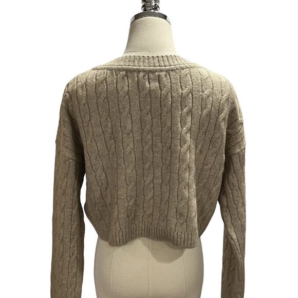 BDG Urban Outfitters Sand Cable Knit Long Sleeve Crop Baggy Sweater Sz XS New - Picture 3 of 14